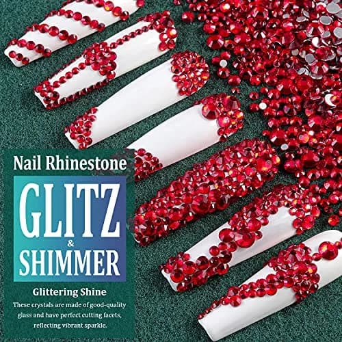 BELLEBOOST Nail Art Rhinestones Kit with Pickup Pen & Tweezer, 6 Sizes, Glass, Round, Red | Vibrant Shine for DIY & Professional Nails thumbnail 4
