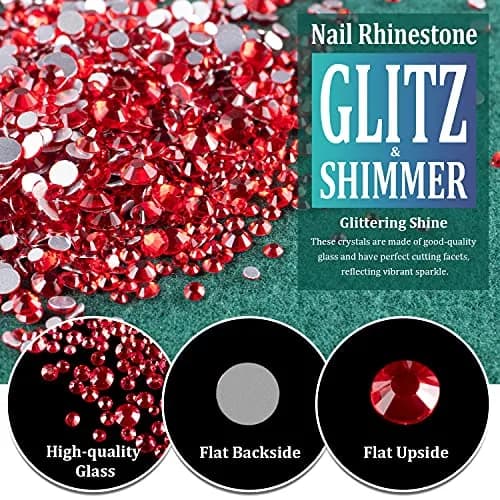 BELLEBOOST Nail Art Rhinestones Kit with Pickup Pen & Tweezer, 6 Sizes, Glass, Round, Red | Vibrant Shine for DIY & Professional Nails thumbnail 2