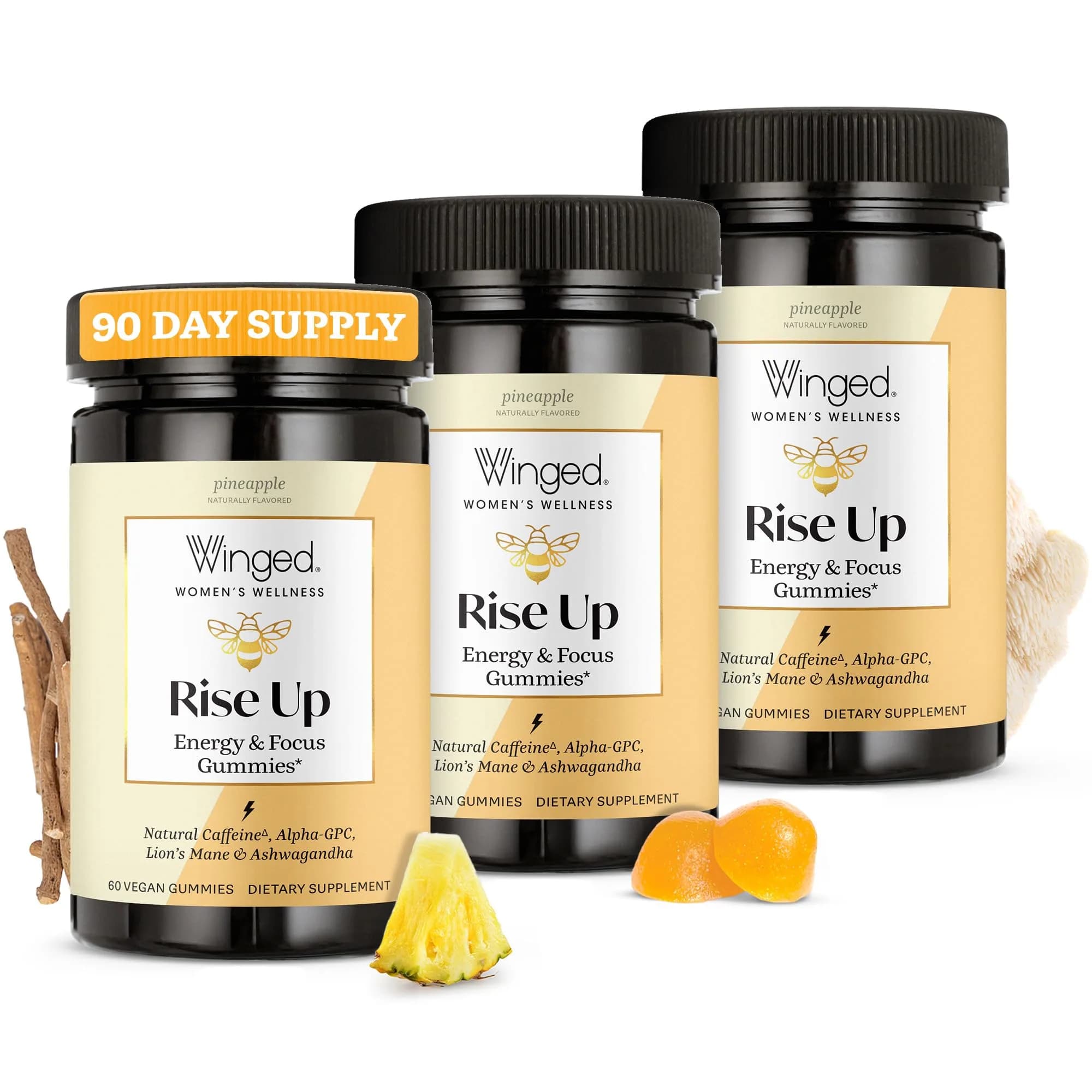 Winged Wellness Rise Up, Energy & Focus Gummies for Women, 180 Gummies | Vegan Brain & Energy Support — Gummy