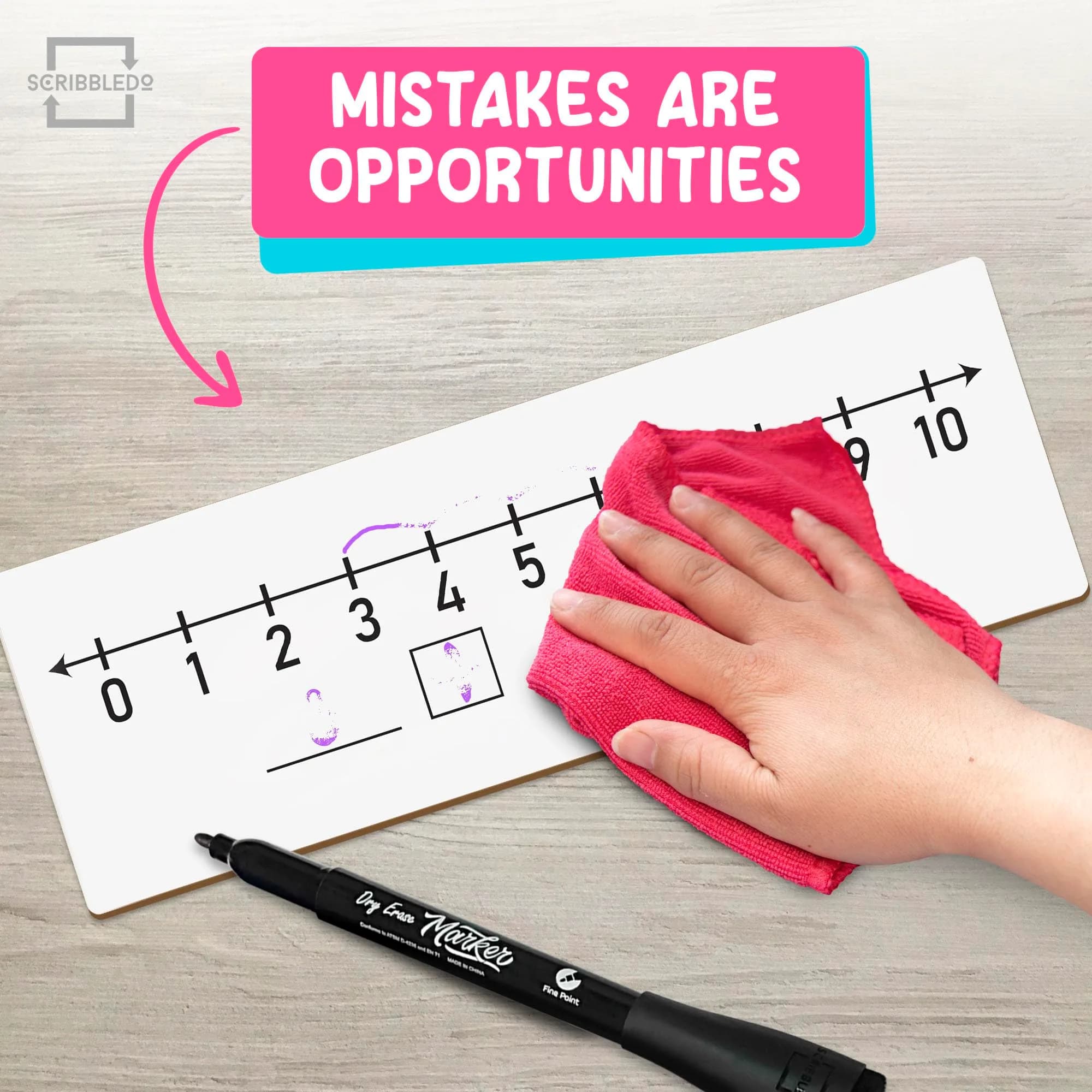 Scribbledo Dry Erase Number Line Board 12x4 Double Sided 10 Set with Erasers | Math Practice for Grades 1-5 - view 4