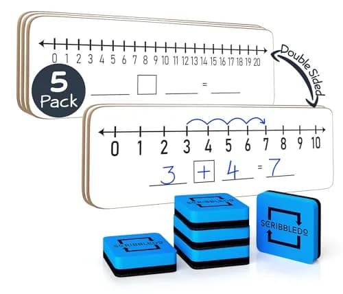 Scribbledo Dry Erase Number Line Board 12x4 Inches Double Sided 5 Pack | Math Practice for Students thumbnail 1
