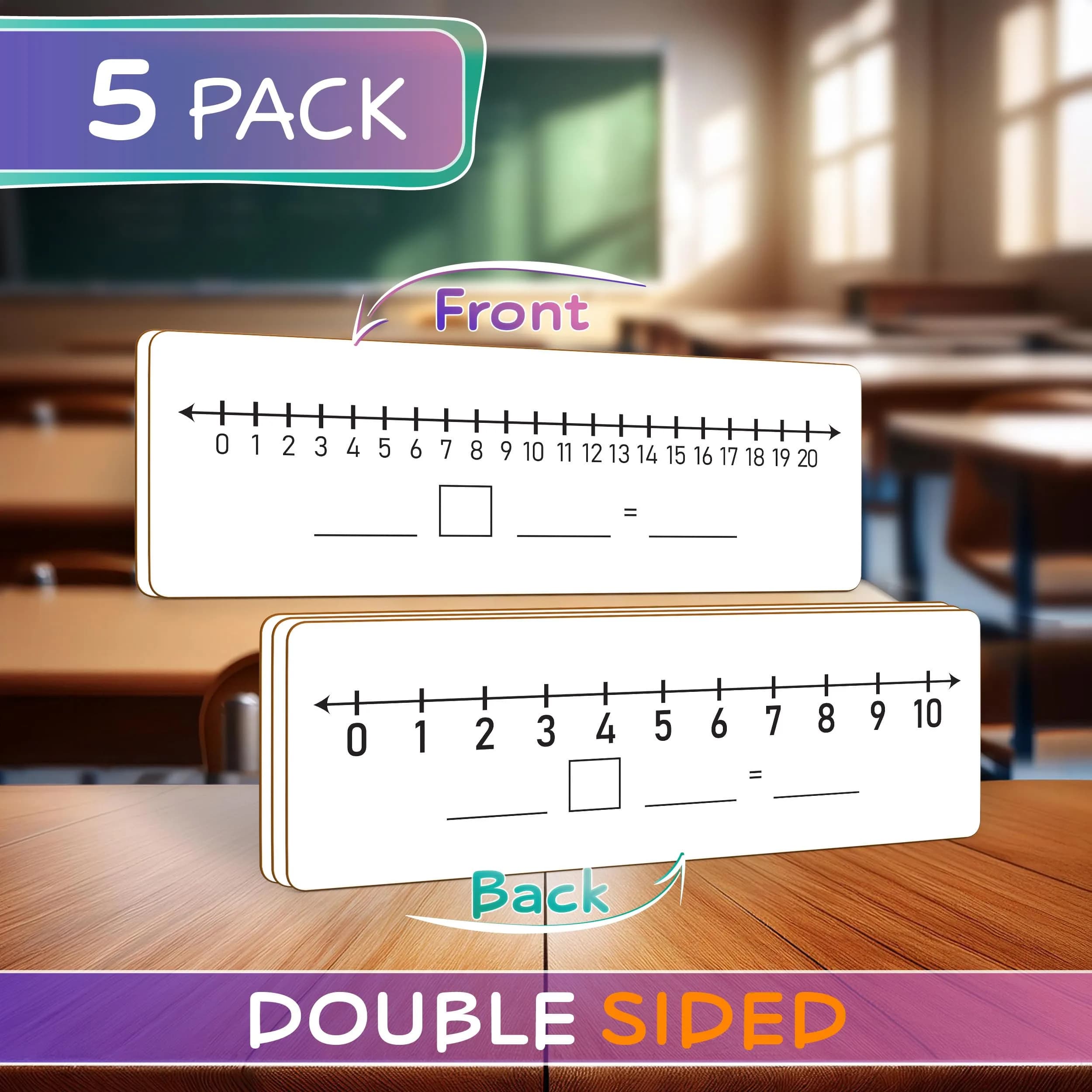 Scribbledo Dry Erase Number Line Board 12x4 Inches Double Sided 5 Pack | Math Practice for Students - view 3