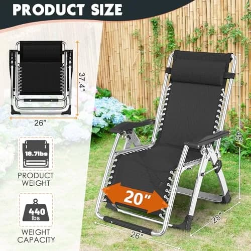 MOPHOTO Zero Gravity Chair, Outdoor Padded Lounge Chair with Side Table, Supports up to 440lbs thumbnail 6