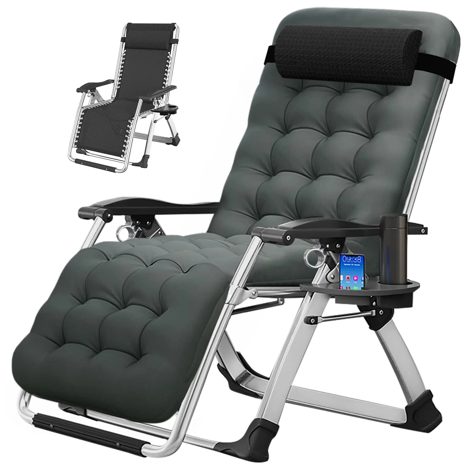 MOPHOTO Zero Gravity Chair, Outdoor Padded Lounge Chair with Side Table, Supports up to 440lbs