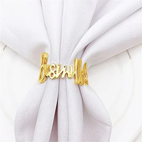 YODOOLTLY Gold 6 pcs Napkin Ring Set | Elegant Letter Metal Table Decor for Weddings & Ramadan thumbnail 4