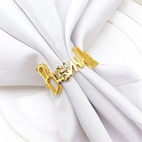 YODOOLTLY Gold 6 pcs Napkin Ring Set | Elegant Letter Metal Table Decor for Weddings & Ramadan thumbnail 7