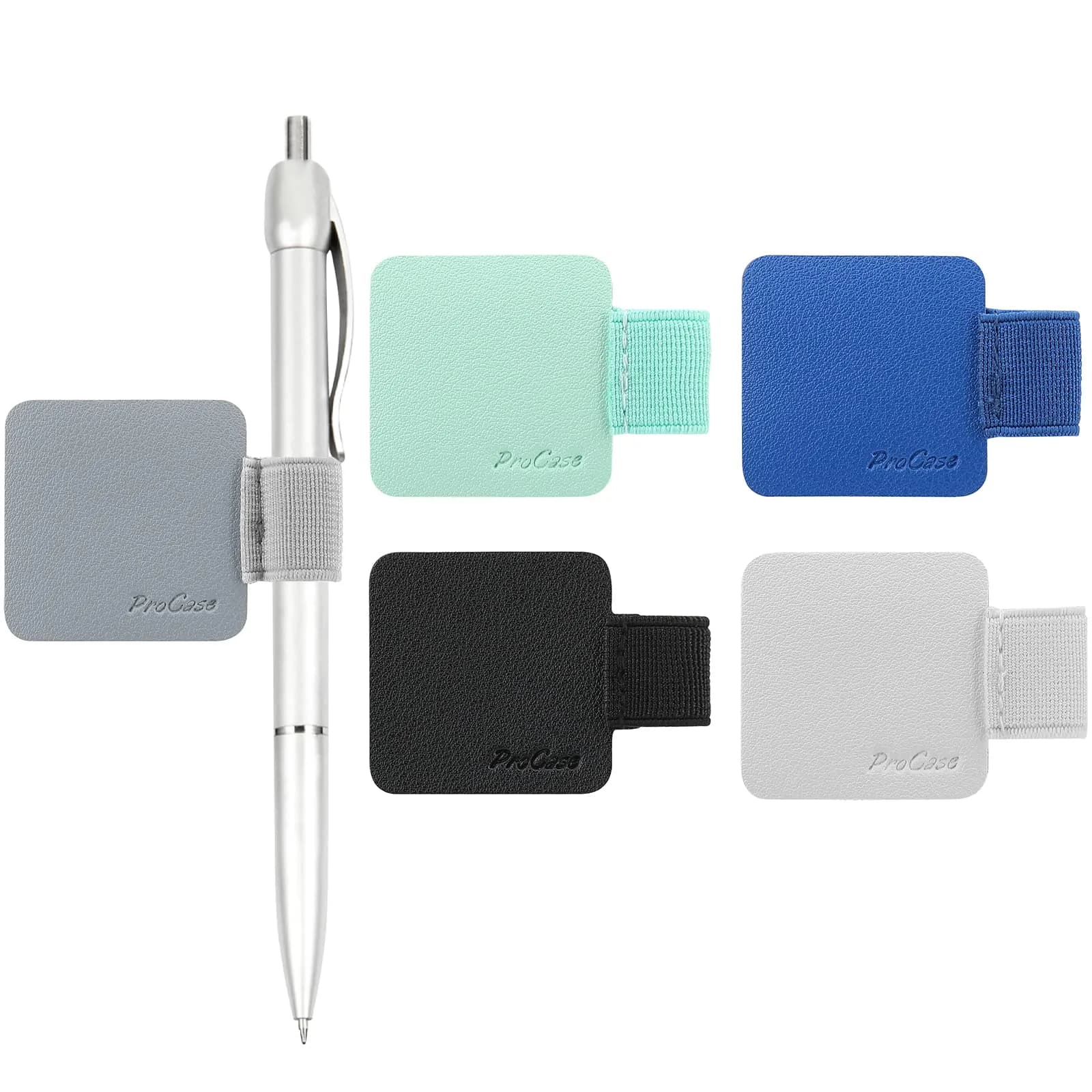 ProCase 5 Pack Pen Loop Holder for Notebooks & Tablet Case | Elastic Pen & Stylus Band Assorted Colors — Mint/ White/ Navy/ Grey/ Black