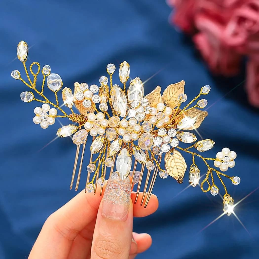 JEAIRTS Crystal Hair Comb Bridal Pearl Wedding Hair Accessories for Women | Elegant Bridal Pearl Comb 6.3*2.8in
