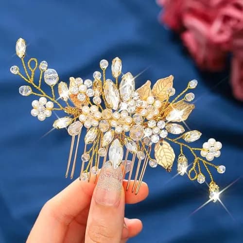 JEAIRTS Crystal Hair Comb Bridal Pearl Wedding Hair Accessories for Women | Elegant Bridal Pearl Comb 6.3*2.8in thumbnail 1
