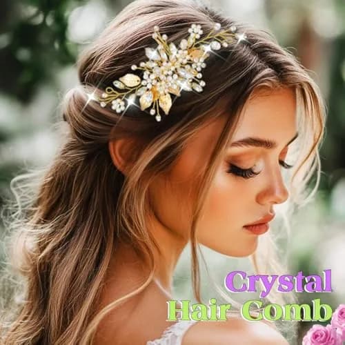 JEAIRTS Crystal Hair Comb Bridal Pearl Wedding Hair Accessories for Women | Elegant Bridal Pearl Comb 6.3*2.8in thumbnail 4