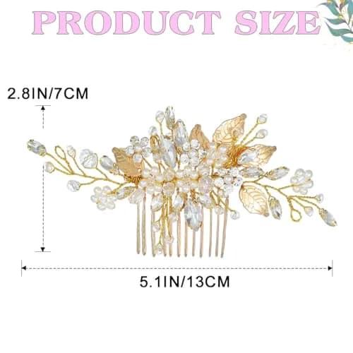 JEAIRTS Crystal Hair Comb Bridal Pearl Wedding Hair Accessories for Women | Elegant Bridal Pearl Comb 6.3*2.8in thumbnail 5