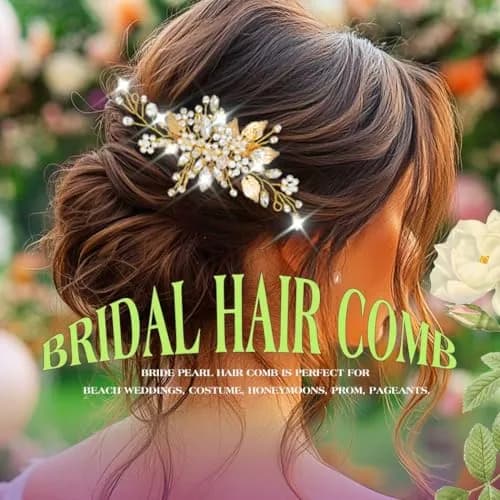 JEAIRTS Crystal Hair Comb Bridal Pearl Wedding Hair Accessories for Women | Elegant Bridal Pearl Comb 6.3*2.8in thumbnail 6