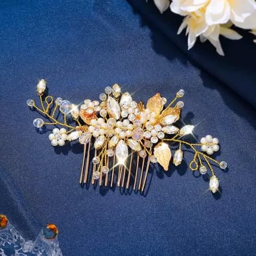 JEAIRTS Crystal Hair Comb Bridal Pearl Wedding Hair Accessories for Women | Elegant Bridal Pearl Comb 6.3*2.8in thumbnail 7