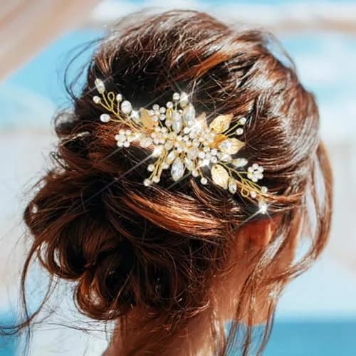 JEAIRTS Crystal Hair Comb Bridal Pearl Wedding Hair Accessories for Women | Elegant Bridal Pearl Comb 6.3*2.8in thumbnail 2