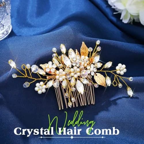 JEAIRTS Crystal Hair Comb Bridal Pearl Wedding Hair Accessories for Women | Elegant Bridal Pearl Comb 6.3*2.8in thumbnail 3