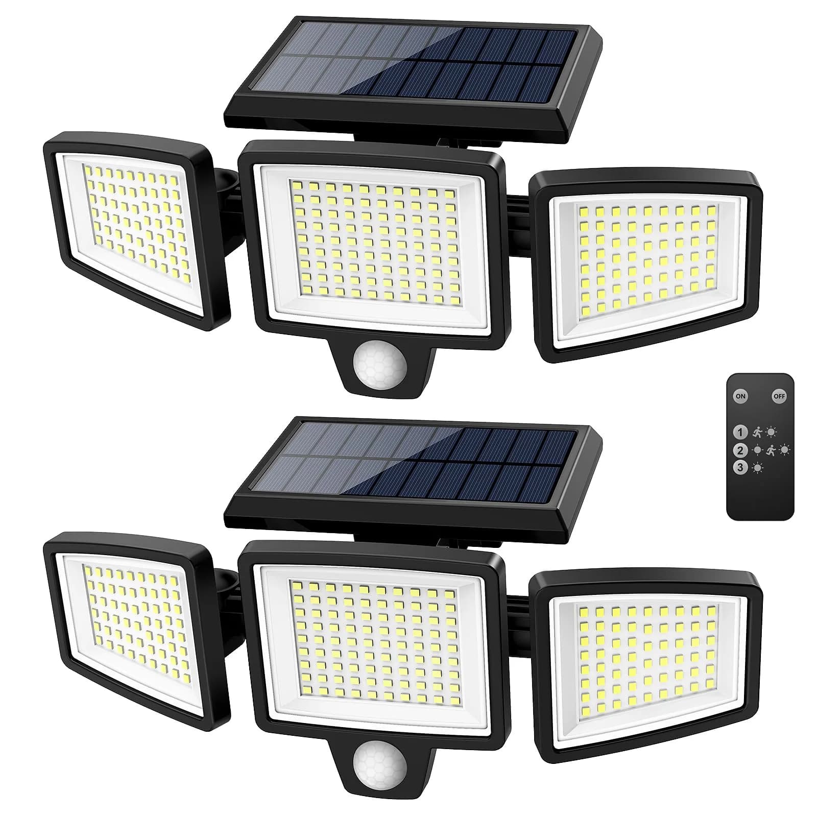 Tuffenough Solar Outdoor Lights 2500LM 210 LED | Waterproof Flood Wall Lights with Remote, 3 Modes, 2 Pack — Black