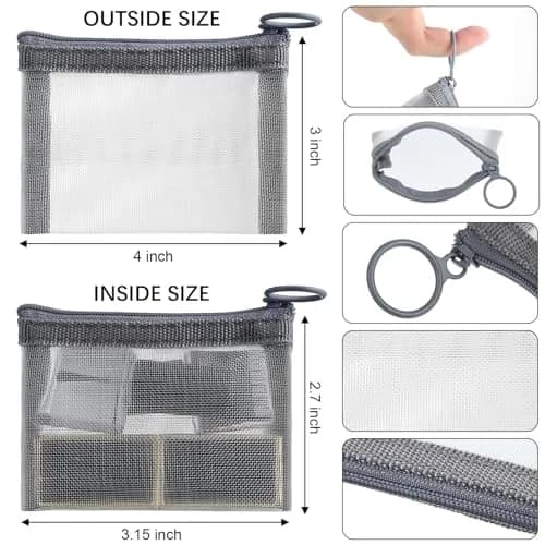 Frienda 10 Pcs Small Mesh Zipper Bags 7.6cm x 10.2cm (3 x 4 Inch) | Grey Cosmetic Travel Pouches thumbnail 2
