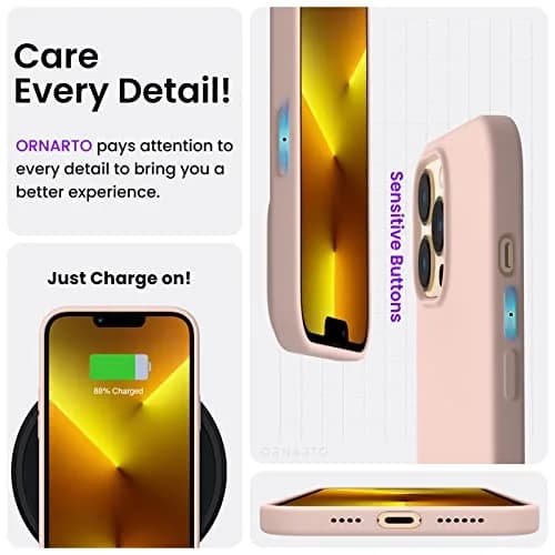 ORNARTO Compatible with iPhone 13 Pro Max Case 6.7" | Liquid Silicone, Full Cover, Pink thumbnail 5
