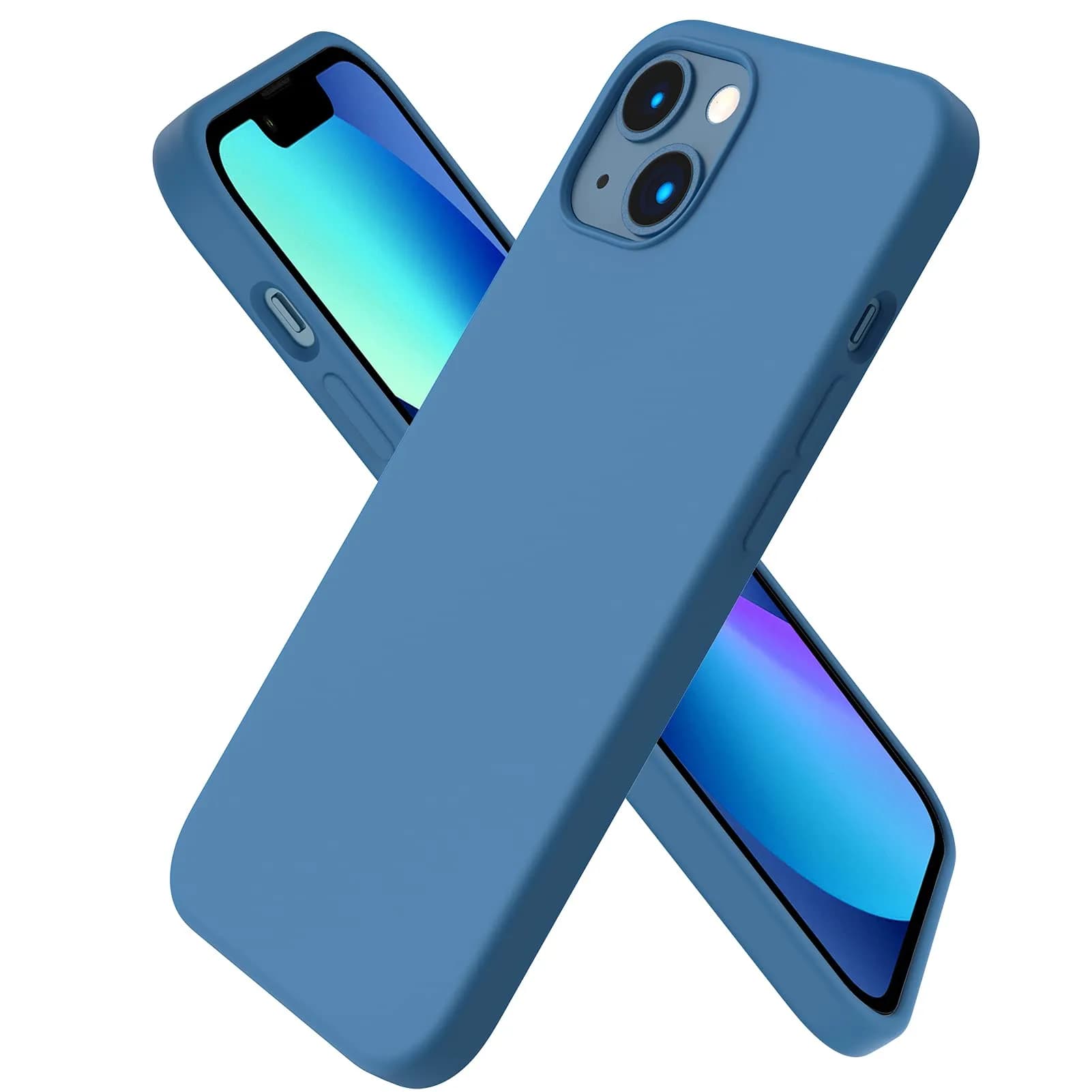 ORNARTO Slim Liquid Silicone Case for iPhone 13 (6.1-inch) | 3-Layer Full Coverage Soft Gel Protective Cover — Blue