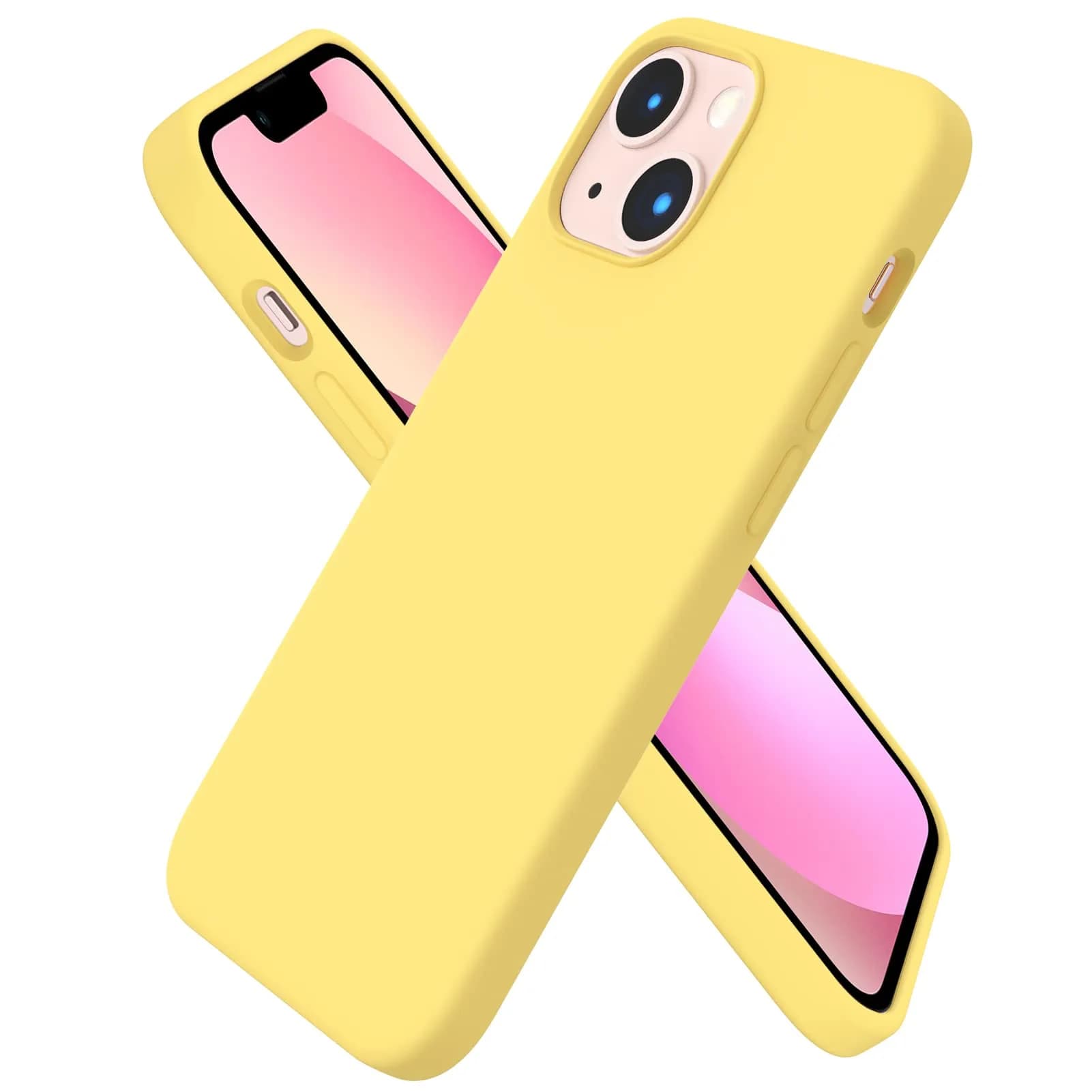 ORNARTO Liquid Silicone Case for iPhone 13 Mini 5.4 inch | Mint Green — Lemon Yellow