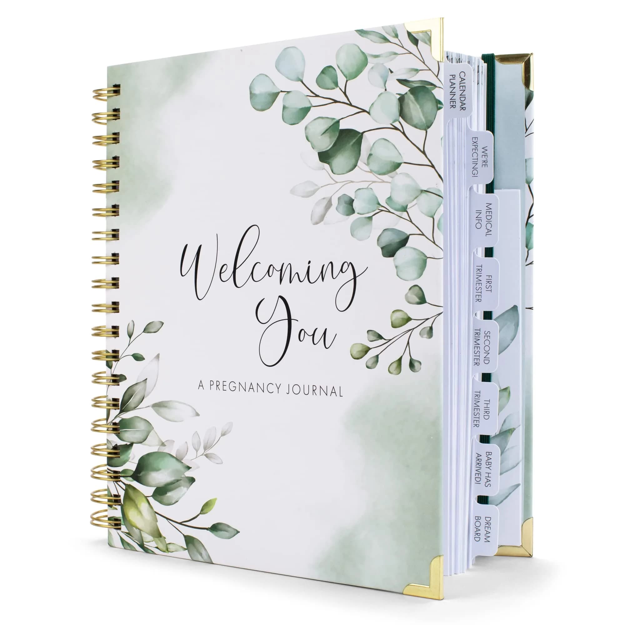 ZICOTO Pregnancy Journal and Memory Book with Stickers | 9x10 inches, 105 pages, Greenery design - main product image