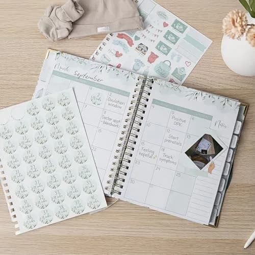 ZICOTO Pregnancy Journal and Memory Book with Stickers | 9x10 inches, 105 pages, Greenery design thumbnail 2