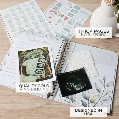 ZICOTO Pregnancy Journal and Memory Book with Stickers | 9x10 inches, 105 pages, Greenery design thumbnail 3
