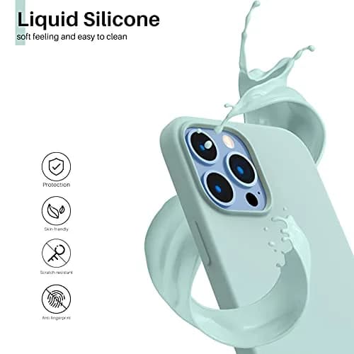 ORNARTO Compatible with iPhone 13 Pro Max Case 6.7" | Liquid Silicone, Full Coverage, Soft Rubber, Mint Green thumbnail 3