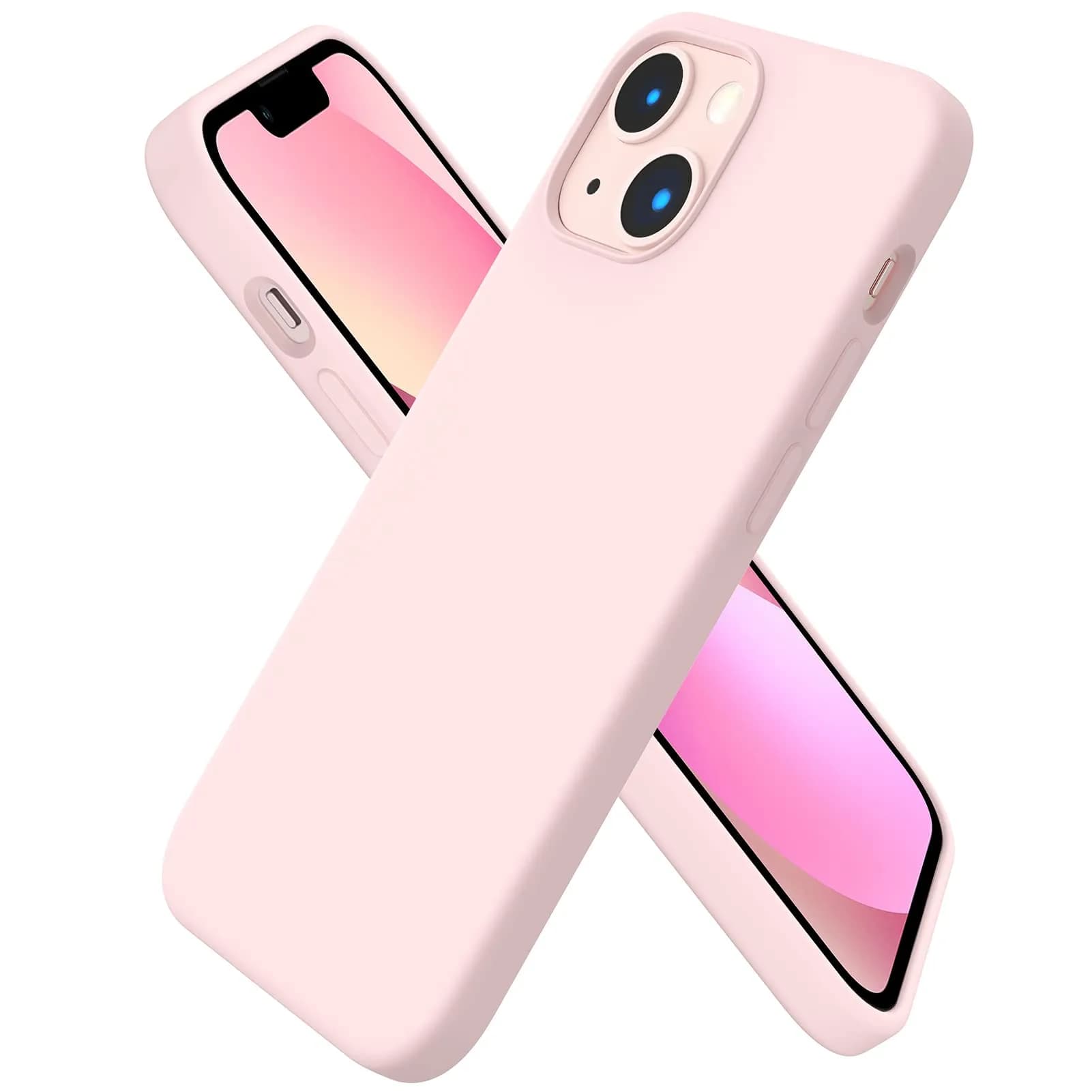 ORNARTO Liquid Silicone Case for iPhone 13 Mini 5.4 inch | Mint Green — Pink