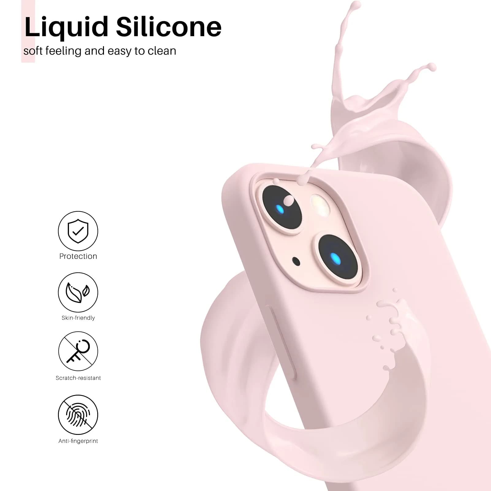 ORNARTO Liquid Silicone Case for iPhone 13 Mini (5.4 inch, 13.7 cm) Pink | Slim Fit Soft Gel Rubber with Microfiber Lining thumbnail 3
