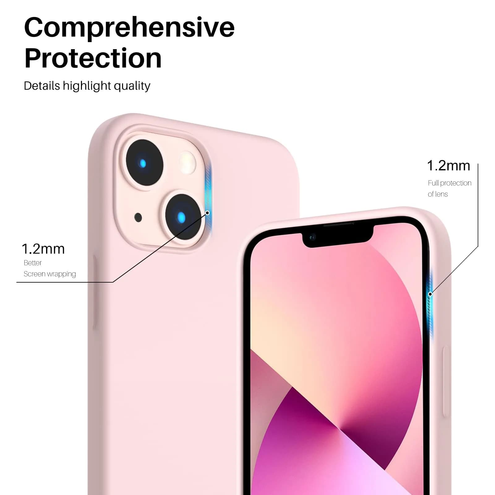 ORNARTO Liquid Silicone Case for iPhone 13 Mini (5.4 inch, 13.7 cm) Pink | Slim Fit Soft Gel Rubber with Microfiber Lining thumbnail 4