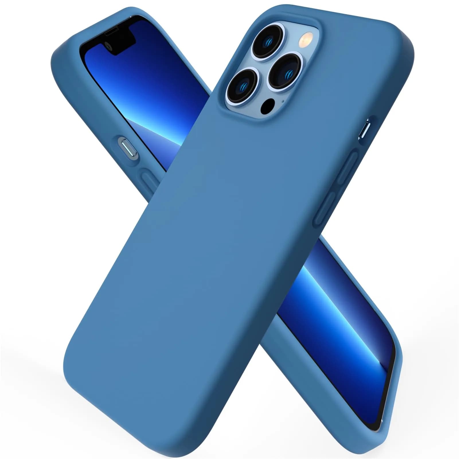 ORNARTO for iPhone 13 Pro Case, Slim Liquid Silicone, Blue | Anti-Dust & Shock-Absorbent