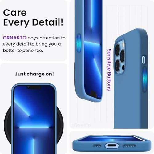 ORNARTO for iPhone 13 Pro Case, Slim Liquid Silicone, Blue | Anti-Dust & Shock-Absorbent thumbnail 5
