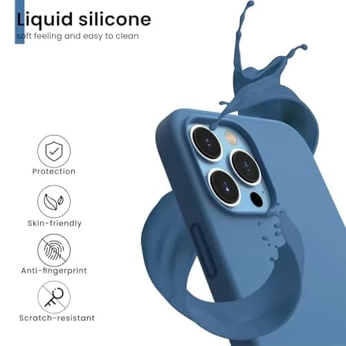 ORNARTO for iPhone 13 Pro Case, Slim Liquid Silicone, Blue | Anti-Dust & Shock-Absorbent thumbnail 3