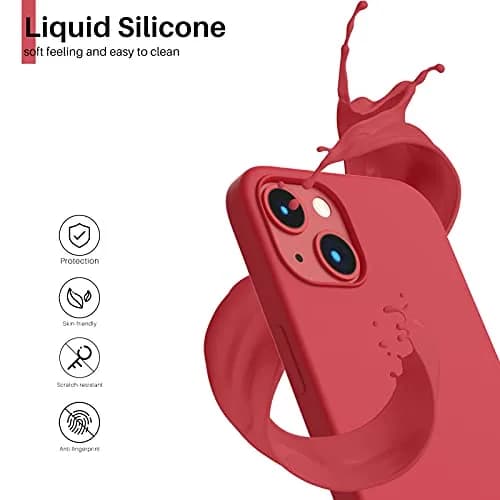 ORNARTO Liquid Silicone Case for iPhone 13, Red | Shockproof & Dustproof, 6.1 inch thumbnail 3