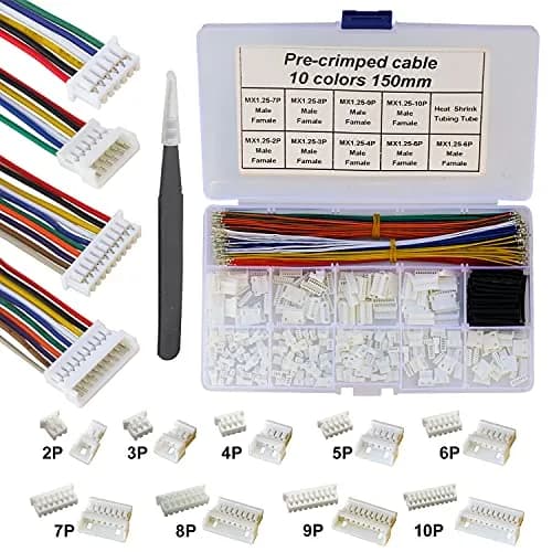 Keszoox MX 1.25mm Connector Kit with 28AWG Pre-Crimped Cables (240 Connectors, 200 Cables) | Molex PicoBlade Compatible for Pixhawk thumbnail 1