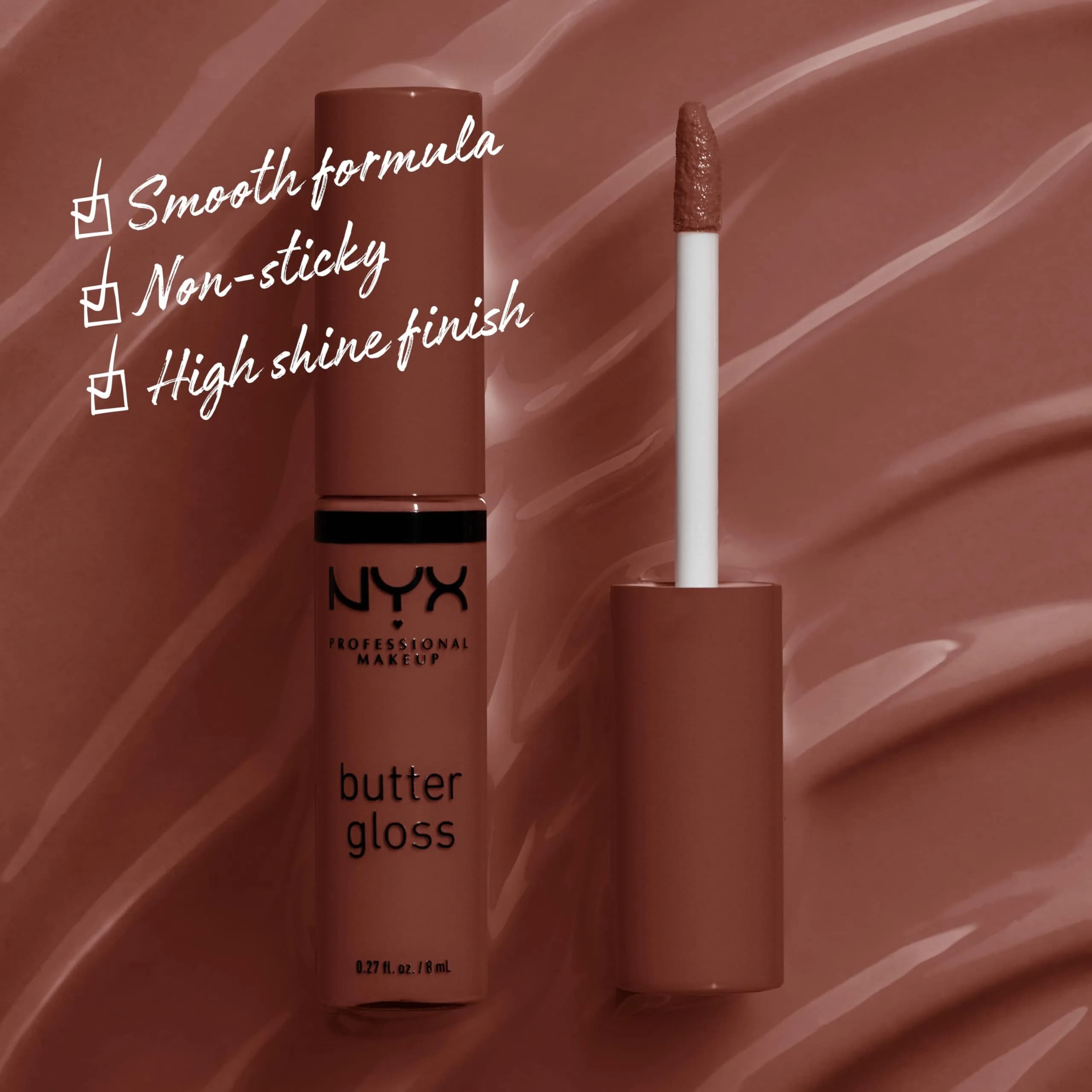 NYX PROFESSIONAL MAKEUP Butter Gloss Brown Sugar Lip Gloss - Brownie Drip (Deep Brown) thumbnail 2