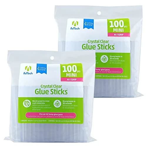 AdTech High Temp Mini Hot Glue Sticks 4-Inch 200-Count (2-Pack) | Strong Bond for Crafting, DIY & Repairs thumbnail 1