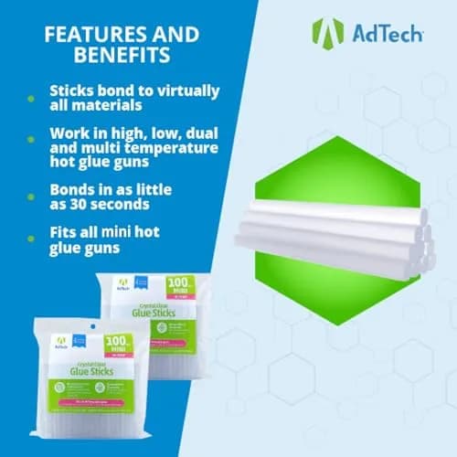AdTech High Temp Mini Hot Glue Sticks 4-Inch 200-Count (2-Pack) | Strong Bond for Crafting, DIY & Repairs thumbnail 9