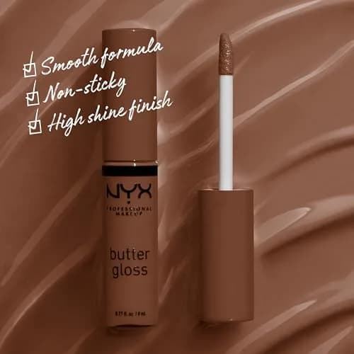 NYX PROFESSIONAL MAKEUP Butter Gloss "Brown Sugar" Non-Sticky Lip Gloss, Shade: Fudge Me (Warm Brown) thumbnail 2