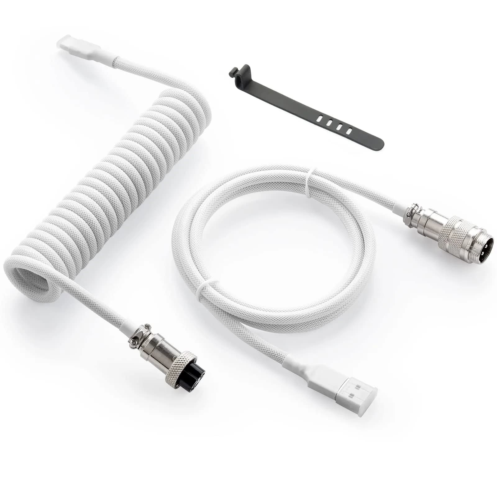 GUNMJO Pro Custom Coiled USB-C Cable 1.5m (5ft) | Double-Sleeved Mechanical Keyboard Cable with Metal Aviator