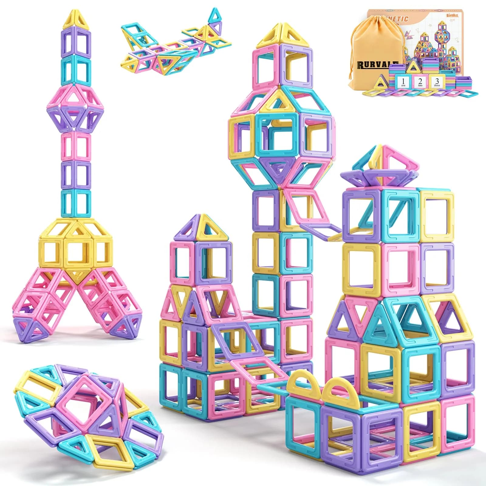 Rurvale Magnetic Building Blocks 44pcs | STEM Montessori Toy for Girls & Boys Age 3-8