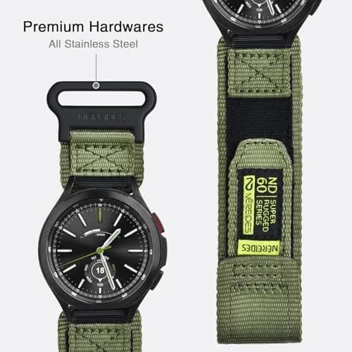 Nereides Nylon Watch Band Compatible with Samsung Galaxy Watch 7/6/5/4 40mm 44mm, 20mm Sport Strap (Army Green, L) thumbnail 5