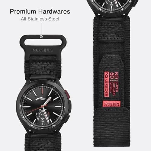Nereides Black Nylon Watch Band for Samsung Galaxy Watch 7/6/5/4 40mm 44mm | Compatible with 20mm Smartwatches thumbnail 5