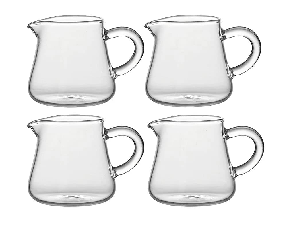 Mozacona Mini Glass Creamer Pitcher 70ml (2.37 Fl Oz) | Set of 4 Classic Style Jugs — 4pcs