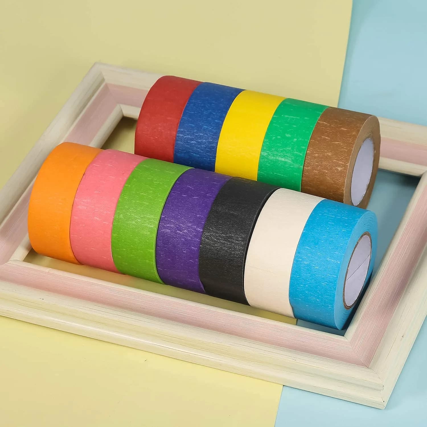 JONYEE 12P Colored Masking Tape - Biodegradable Crepe Paper Tape, 1 Inch x 15m - view 3