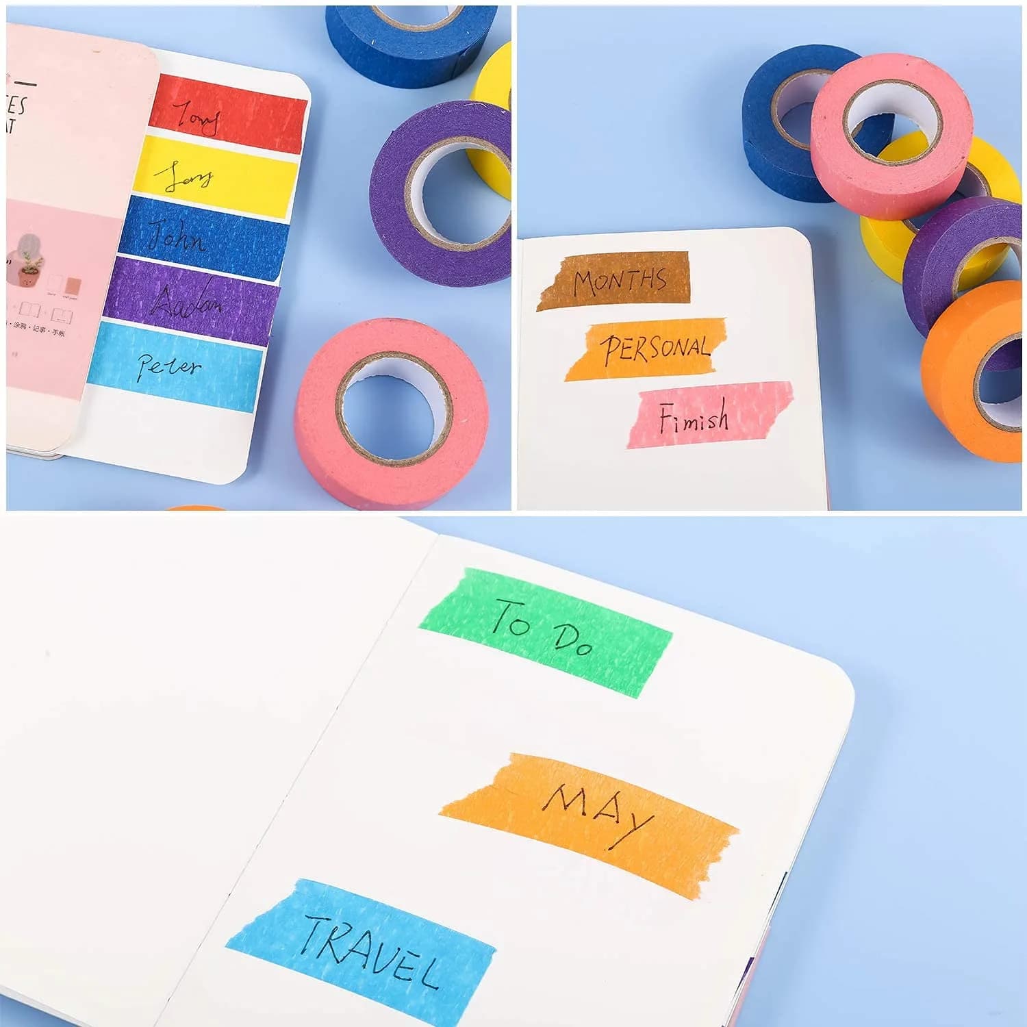 JONYEE 12P Colored Masking Tape - Biodegradable Crepe Paper Tape, 1 Inch x 15m - view 4