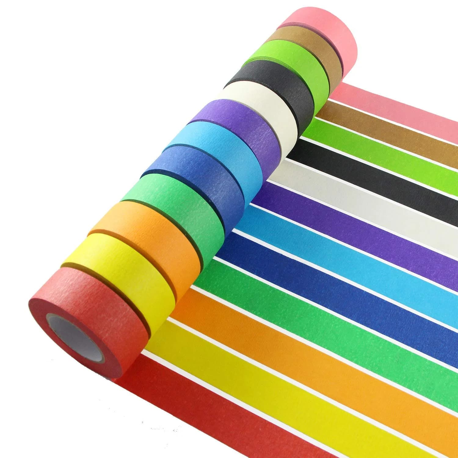 JONYEE Colored Masking Tape 8 Rolls | 2.54 cm (1 Inch) x 15 m (49.2 ft) Biodegradable Crepe Paper Tape — 12P