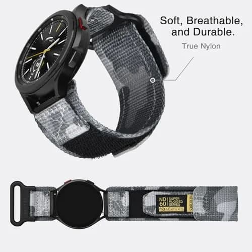 Nereides 20mm Nylon Watch Band for Samsung Galaxy Watch 7/6/5/4 40mm 44mm, Classic 42mm 46mm, 5 Pro 45mm, Active 2 40mm 44mm | Breathable Camouflage Sports Strap thumbnail 4