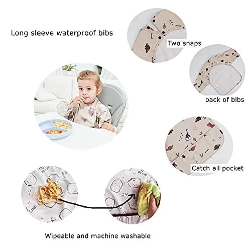 GZMM Waterproof Baby Bibs Long Sleeve Feeding Bib with Food Catcher | Easy Clean & Washable for Toddler 12-24 months thumbnail 2